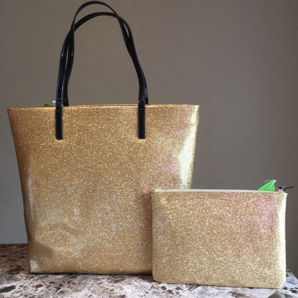 New Kate Spade Glitter Gold Sparkle Gia Tote Bag. - Picture 2 of 8